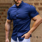 Men's Stretch Slim Muscle Fit Short Sleeve Dress Shirts Casual Button-Down Style Perfect Menswear for Dad,back to school,back to school shopping sohochic style