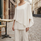 Elegant Cold-Shoulder Top & Wide-Leg Pants Set