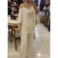 Elegant Cold-Shoulder Top & Wide-Leg Pants Set