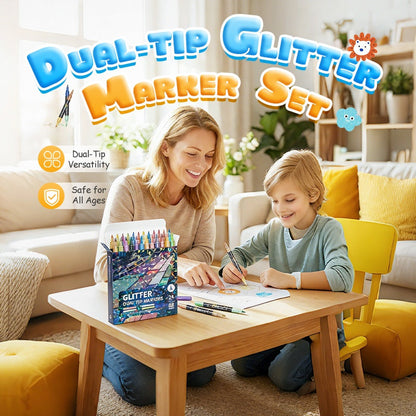 🔥LAST DAY SALE ONLY ￡6.99!!🔥Glitter Brush Markers – dual-tip design, shimmering ink makes cards & crafts sparkle