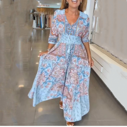 💕SPRING HOT SALE 50% OFF💕Women’s Elegant Floral Drawstring Long Dress