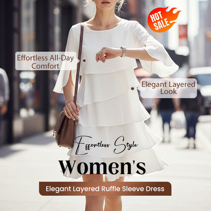 💥Last Day Special Price: ￡13.99!!💥Women's Elegant Layered Ruffle Sleeve Dress