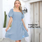 Women's Square Neck Tie Waist Dress