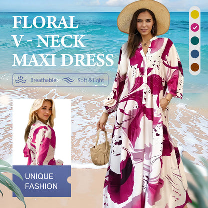 ⏳LAST DAY SALE 70% OFF💕Women’s Floral V-Neck Maxi Dress