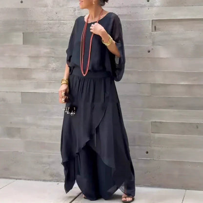 💖LAST DAY SALE 65% OFF💃Loose Top & Slit Wide-Leg Pants Chiffon 2-Piece Set