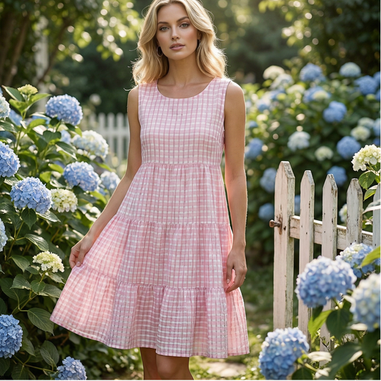 💖LAST DAY SALE 65% OFF💖Women’s Casual Sleeveless Plaid A-Line Dress