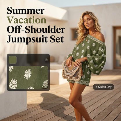 💖SUMMER HOT SALE 50% OFF!!💖Bohemian Off-Shoulder Printed Jumpsuit Set