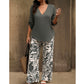 🌿Summer Cool Deal: 49% OFF!!🌿Women's V-Neck Blouse & Printed Wide-Leg Pants Set💃