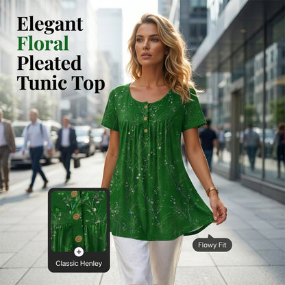 🌸Last Day Sale ONLY ￡12.99!!🌸Women's Floral Print Pleated Tunic Top✨🦋