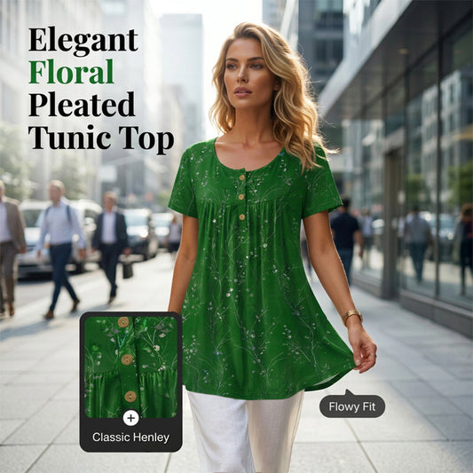 🌸Last Day Sale ONLY ￡12.99!!🌸Women's Floral Print Pleated Tunic Top✨🦋
