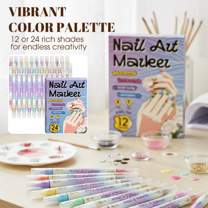 🎨🔥Only £7.99 Last Day Promotion!🎁50K+ SOLD!✨Dual-Tip Nail Art Marker Pen Set Quick‑dry, no UV lamp. Fine & brush tips. 12/24 vibrant colors. Easy DIY at home. No smudges, just art! 💅🖌️