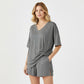 📢LAST DAY SALE 50% OFF !! ⏰Women’s Summer Loungewear Set – Oversized V-Neck Top & Shorts 🌿☕