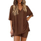 📢LAST DAY SALE 50% OFF !! ⏰Women’s Summer Loungewear Set – Oversized V-Neck Top & Shorts 🌿☕