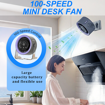 SmartAirly™ Desk/Wall Fan – USB Rechargeable with LED Display 📊 | 100 Speeds, 120° Tilt & Full Oscillation ↔️ | Ultra-Quiet for Bedroom 😴, Office 🖥️ & Camping 🏕️ | Up to 24H Battery ⚡ | UK Designed 💡🇬🇧