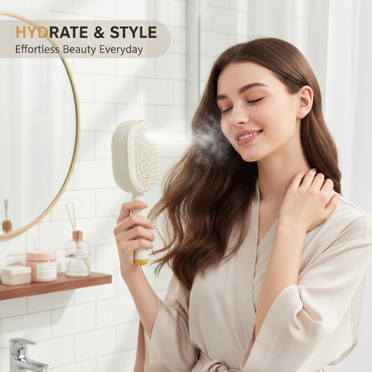 💖LAST DAY SALE ONLY ￡14.99!!💖ProGlide™🇬🇧 Scalp Massager Comb 💆‍♀️ – Self-Cleaning 🧼, Tangle-Free ✂️ & Frizz-Control Hair Brush with Soothing Mist Spray 💨✨ | Perfect for Dry, Brittle Hair 💧🌟