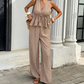 Women's Striped V-Neck Top & Wide-Leg Pants Set