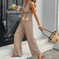 Women's Striped V-Neck Top & Wide-Leg Pants Set