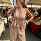 Women's Striped V-Neck Top & Wide-Leg Pants Set