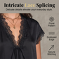 Women's Satin Blouse – V-Neck Tie Front, Lace Trim & Short Sleeves, Loose Fit Slimming Top💫🌸