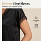Women's Satin Blouse – V-Neck Tie Front, Lace Trim & Short Sleeves, Loose Fit Slimming Top💫🌸
