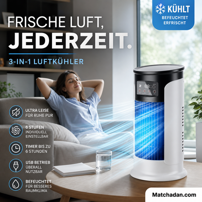 🌬️💨Luftkühler 3-in-1 – Ventilator, Verdunstungskühler & Luftbefeuchter 🌿❄️ Flüsterleiser Motor, 6 Stufen, Timer bis 6h, USB-tragbar – ideal für Schlafzimmer & Büro