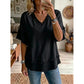 💖LAST DAY SALE ONLY￡12.99!!💖Women's Boho V-Neck T-Shirt with Frayed Edges 🌿 – Loose Fit, Breathable Summer Top in Soft Cotton👚
