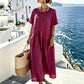 ⏳Time-Limited Special Price: ￡15.99!!🎁Women’s Button-Front Maxi Dress – Lightweight Cotton-Linen Blend 🌾👗Breathable • Pockets • Relaxed Fit • Wooden Buttons • Perfect for UK Summers, Holidays & Everyday Ease🇬🇧