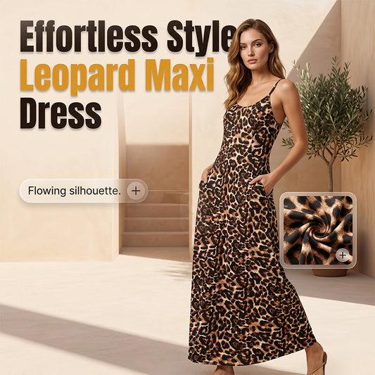 👗LAST DAY SALE ONLY ￡9.99!!🐆Women's Leopard Print Spaghetti Strap Maxi Dress