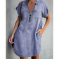 ⌛Limited-Time Offer ONLY ￡13.99!!⏰-Women's Loose-Fitting Collared Zipper Denim Dress with Pockets