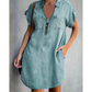 ⌛Limited-Time Offer ONLY ￡13.99!!⏰-Women's Loose-Fitting Collared Zipper Denim Dress with Pockets