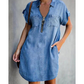 ⌛Limited-Time Offer ONLY ￡13.99!!⏰-Women's Loose-Fitting Collared Zipper Denim Dress with Pockets