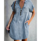 ⌛Limited-Time Offer ONLY ￡13.99!!⏰-Women's Loose-Fitting Collared Zipper Denim Dress with Pockets