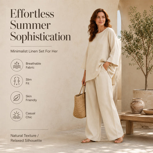 ⏳LAST DAY SALE ONLY ￡19.99!!💕✨ Women’s Linen-Blend 2-Piece Set – Effortless Autumn Style & Everyday Comfort