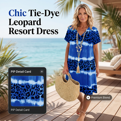 🔥 LIMITED-TIME SALE ONLY ￡11.99! ✨Women's Casual Tie Dye Leopard Print V-Neck Dress