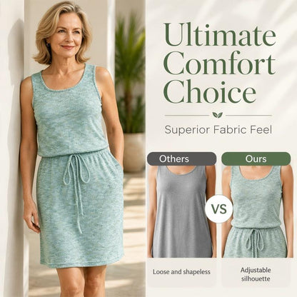 🌸LAST DAY SPECIAL PRICE ONLY ￡13.99!!🌸Women's Square Neck Sleeveless Drawstring Waist Dress