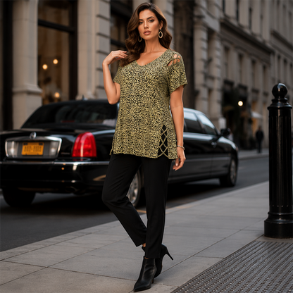 ⏳LAST DAY SALE ONLY ￡13.99!!🔥Women's Leopard Print Loose V-Neck T-Shirt