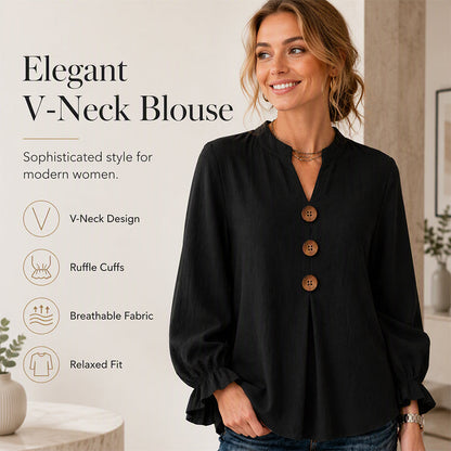 🔥LAST DAY SALE ONLY ￡12.99!!🔥Women's Elegant V-Neck Ruffle Sleeve Blouse