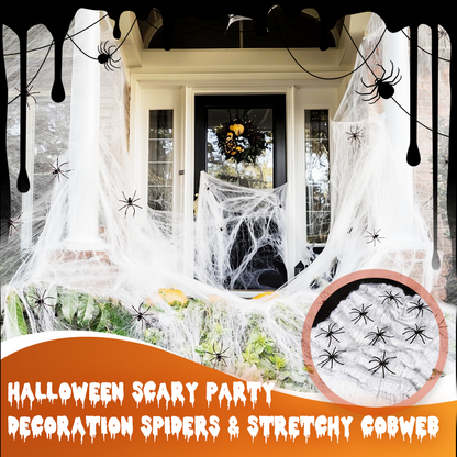 ⏰Limited Offer 50% OFF!🔥Halloween Scary Party Decoration Spiders & Stretchy Cobweb