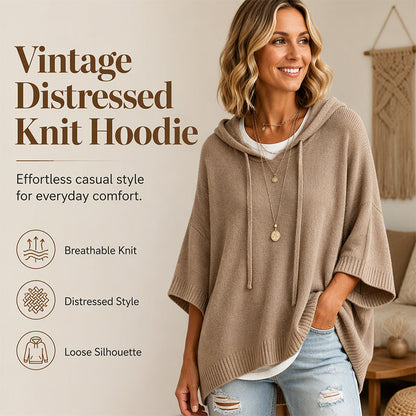 🧶 Distressed Detail, Relaxed Style | Women's Oversized Knit Hoodie