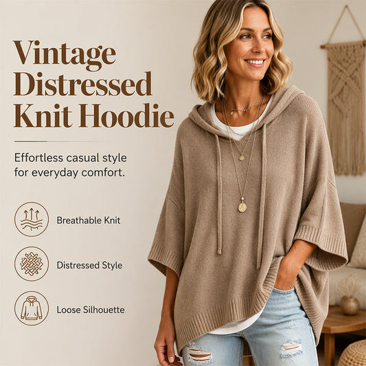 🧶 Distressed Detail, Relaxed Style | Women's Oversized Knit Hoodie