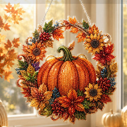 ⏳LAST DAY SALE ONLY ￡7.99!!🔥🍂 Autumnal pumpkin wreath with a diamond pattern to hang up – Complete DIY kit