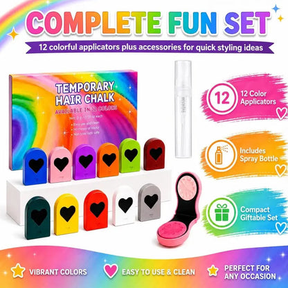 ⏳LAST DAY SALE ONLY ￡6.99!!🔥Temporary Hair Chalk – 12 Wash-Out Colours 🌈 | No Bleach, No Stain | UK-Family Approved ✅