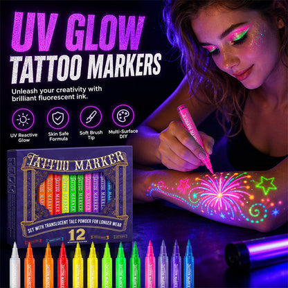 💗LAST DAY SALE 50% OFF⚡50K+ SOLD💕Glow Tattoo Pens – Safe, Wash-Off & Glows Under Blacklight! ✨🇬🇧 | Perfect for Glasto, Birthdays & More!