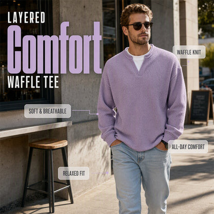 ⏳LAST DAY SALE ONLY ￡13.99!!🔥✨ Timeless Comfort | Men's Textured Waffle Layered-Look Long-Sleeve Tee