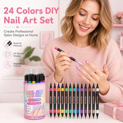 ⏳LAST DAY SALE ONLY ￡7.99!!💕🎁24 Colors Dual Ended Nail Art Pens Set