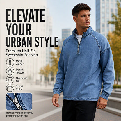 ⏳LAST DAY SALE ONLY ￡25.99!!✨🍂 Men's Quarter-Zip Denim Pullover – Casual Style with Comfortable Everyday Fit