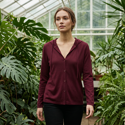 Women's Relaxed Hooded Button-Down Cardigan