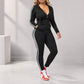 ⏳LAST DAY SALE ONLY ￡25.99!!💕✨ Sporty Everyday Comfort | Women's Striped Zip-Up Hoodie & Pants 2-Piece Set