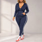 ⏳LAST DAY SALE ONLY ￡25.99!!💕✨ Sporty Everyday Comfort | Women's Striped Zip-Up Hoodie & Pants 2-Piece Set