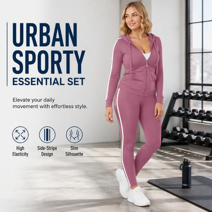 ⏳LAST DAY SALE ONLY ￡25.99!!💕✨ Sporty Everyday Comfort | Women's Striped Zip-Up Hoodie & Pants 2-Piece Set